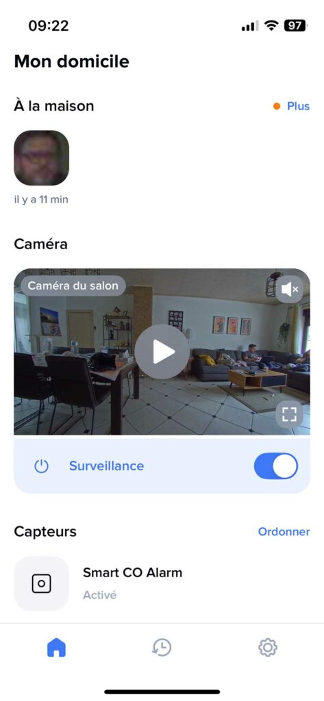 Screenshot de l'app de la caméra surveillance domicile sans abonnement