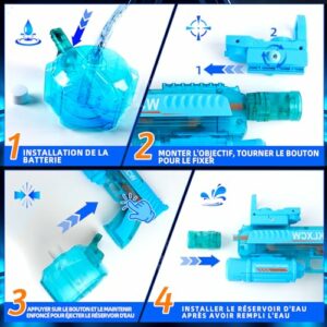 fusil à eau électrique avec ses différentes fonctions
